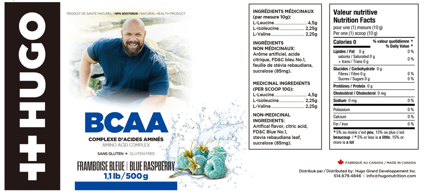 ingrédients des suppléments bcaa en poudre à la framboise bleue