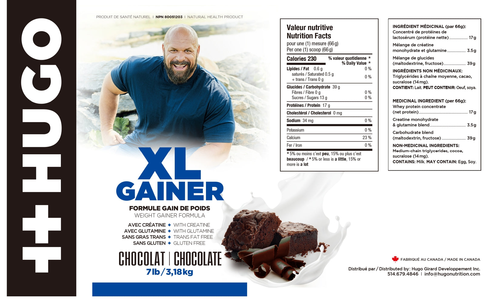 ingrédients xl gainer au chocolat supplément pour l'entraînement et prise de masse